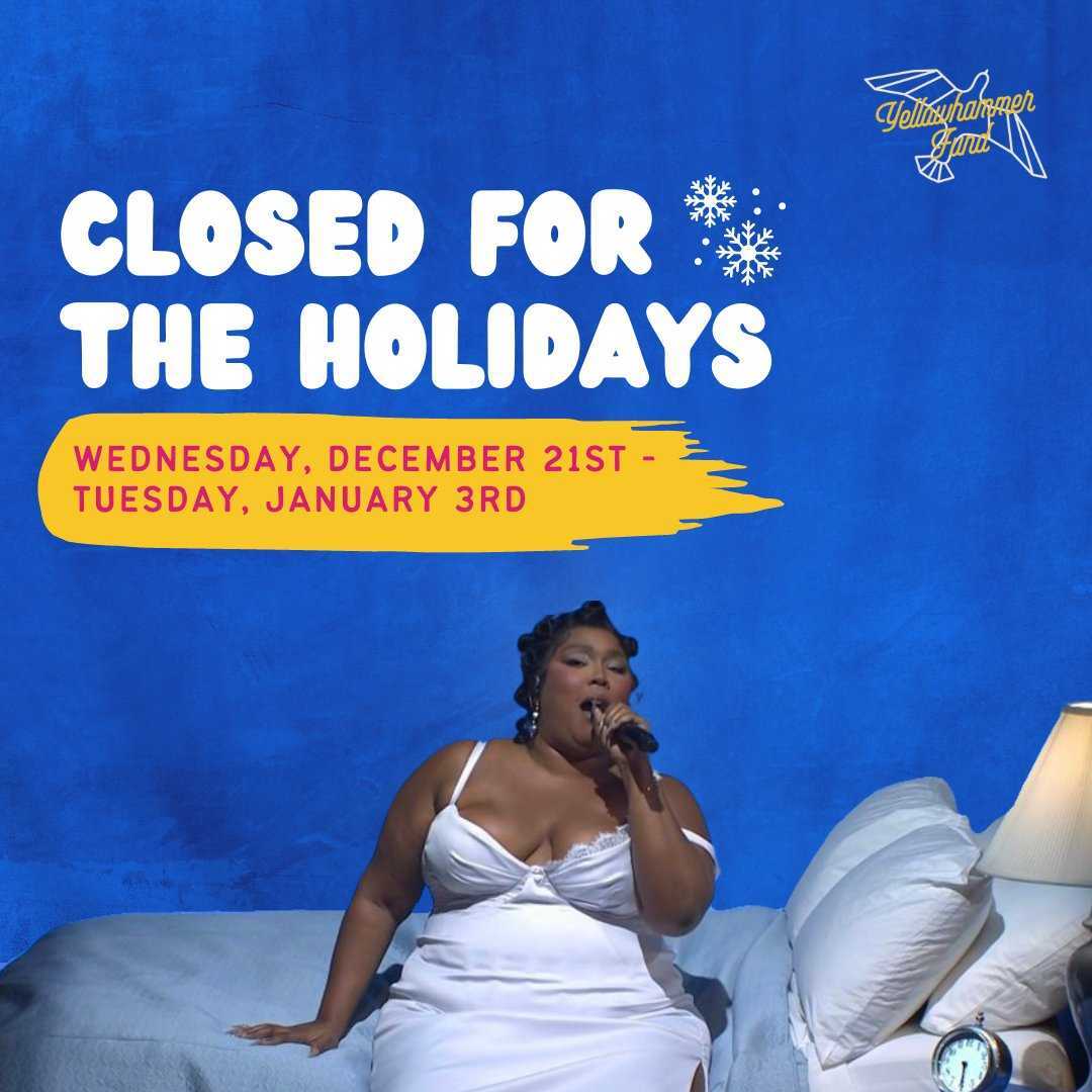 Closed for the holidays from Wed. 12/21 - Mon. 1/2